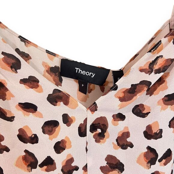 THEORY Womens Draped Leopard Silk Sleeveless Top Blouse Size P (XS) NWT $195 - Picture 4 of 9